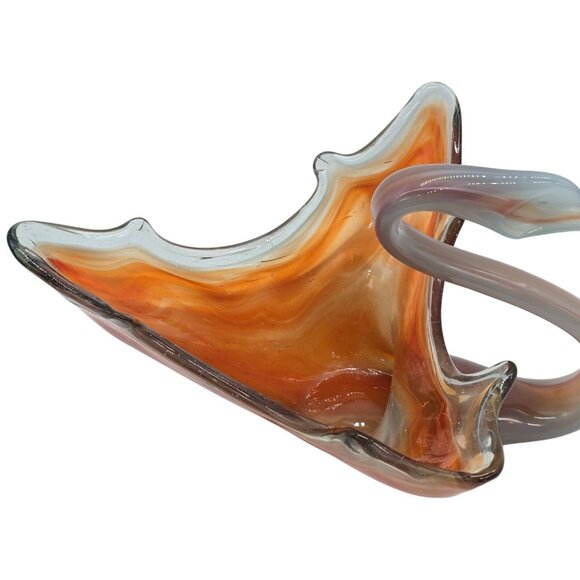 Murano Style Art Glass Swan Dish Amber White Hand Blown Sculptural Centerpiece - Picture 2 of 12